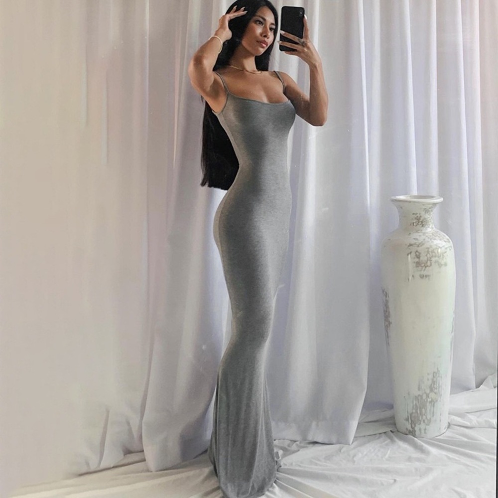 NWT Skims Soft Lounge Long Slip Dress XXS SMALL Heather Grey